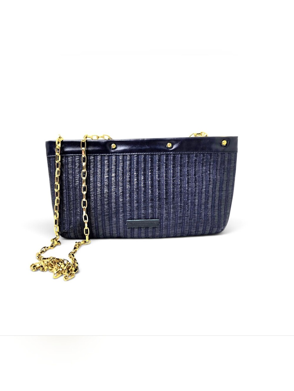 Carrie Dunham New York Interchangeable Metalic and Navy Clutch/crossbody..